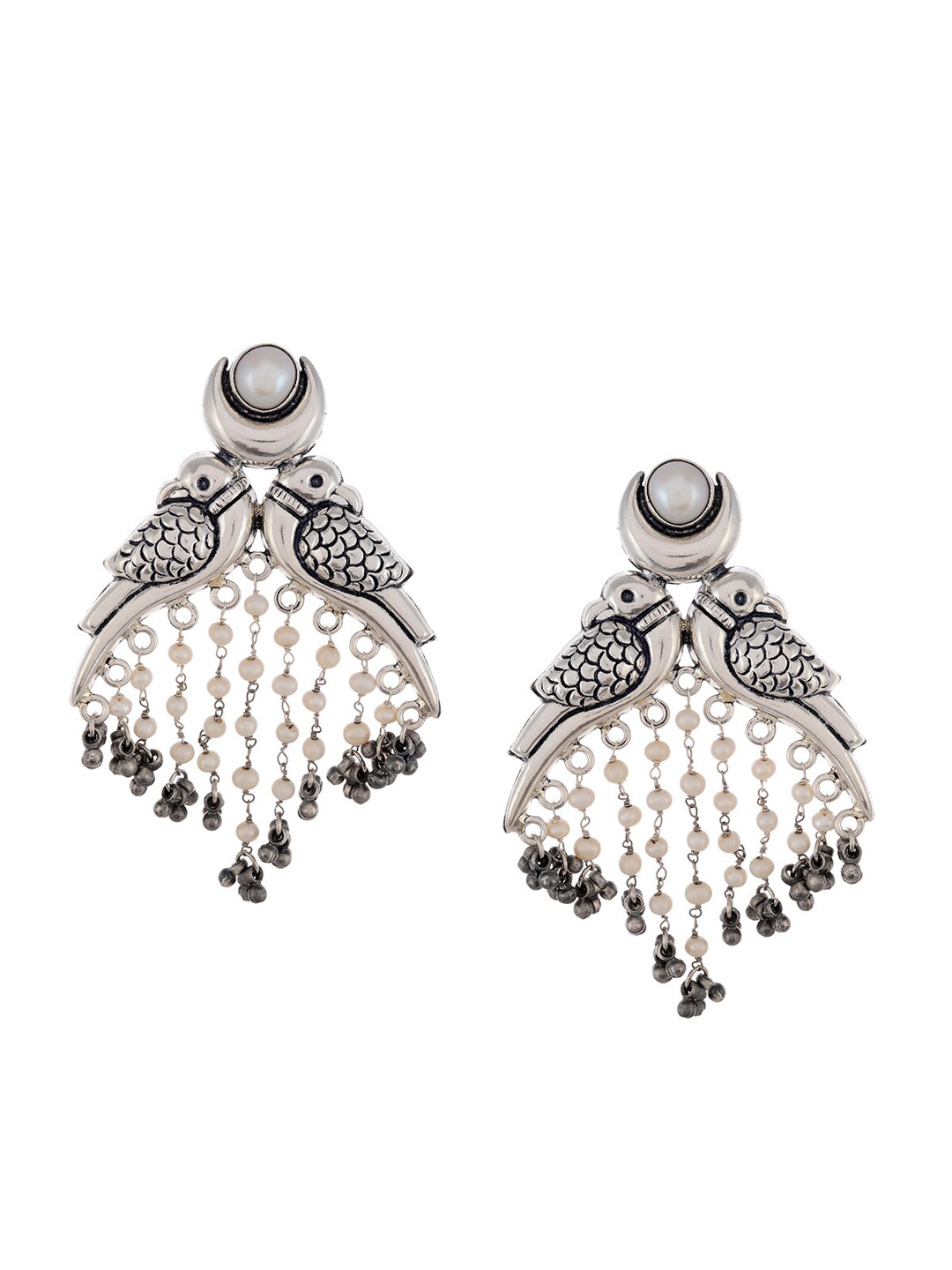 

Silvermerc Designs Silver-Plated Peacock Shaped Drop Earrings