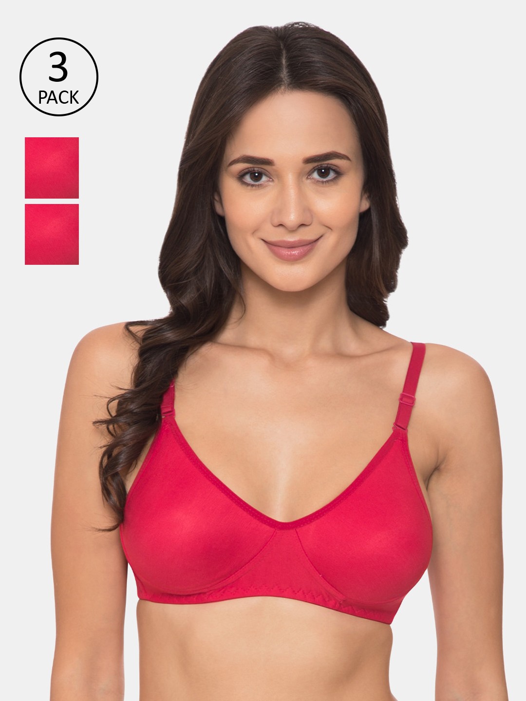 

KOMLI Pink Solid Set of 3 Non-Wired Lightly Padded Everyday Bra K-983-3PC-DPK-30B
