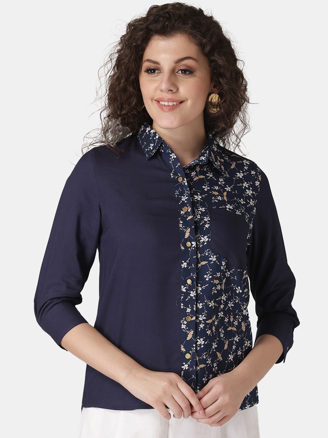 

DIVA WALK EXCLUSIVE Women Navy Blue Printed Shirt Style Top