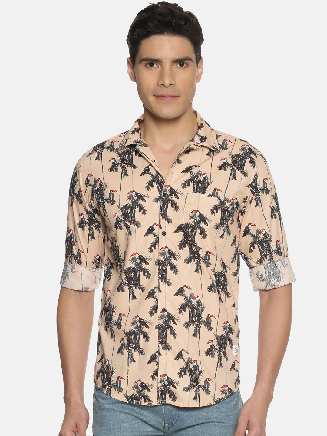 

Bene Kleed Men Peach-Coloured Slim Fit Printed Anti Bacterial Casual Shirt