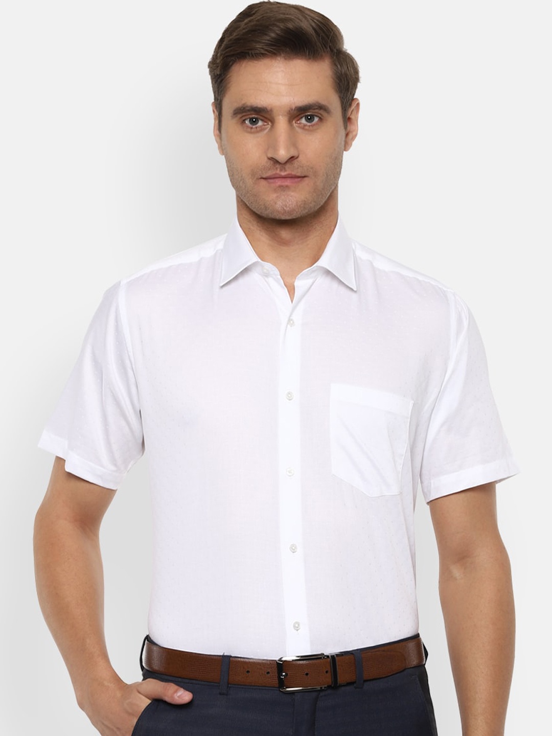 Van Heusen Men White Regular Fit Self Design Formal Shirt