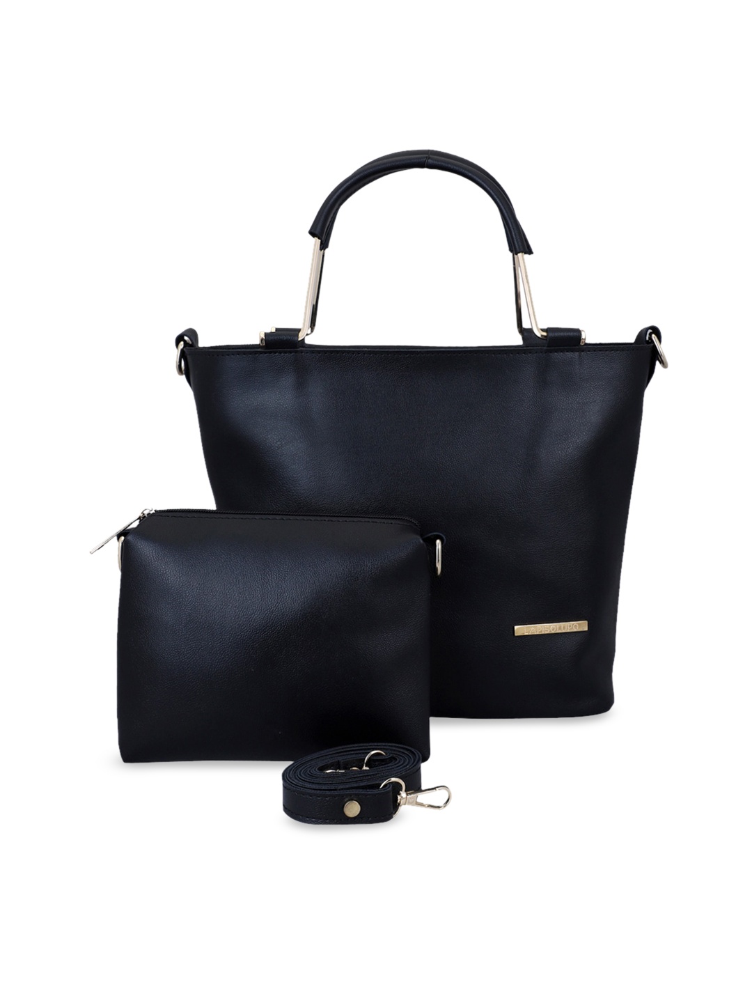 

Lapis O Lupo Black Textured Handbag with Pouch