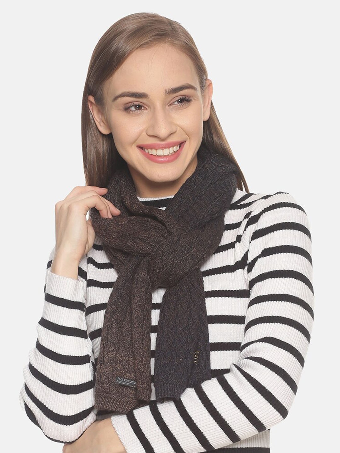 

513 Women Patterned Muffler, Coffee brown