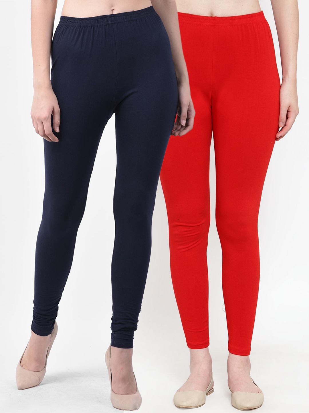 

GRACIT Women Pack of 2 Solid Churidar Length Leggings, Red