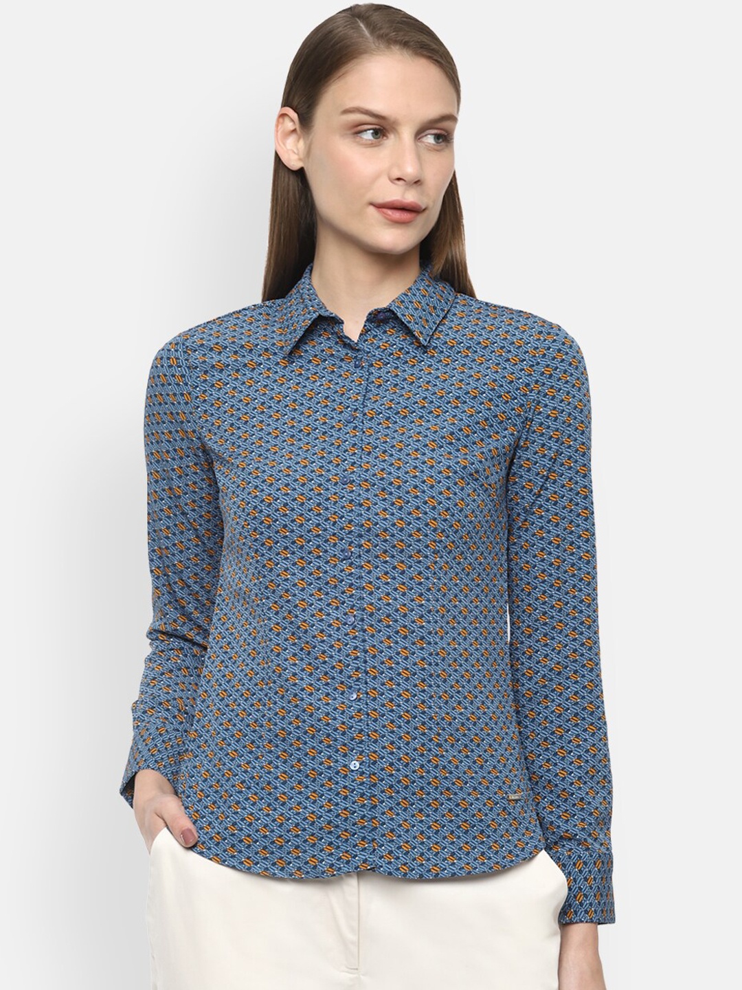 

Van Heusen Woman Blue Slim Fit Printed Casual Shirt