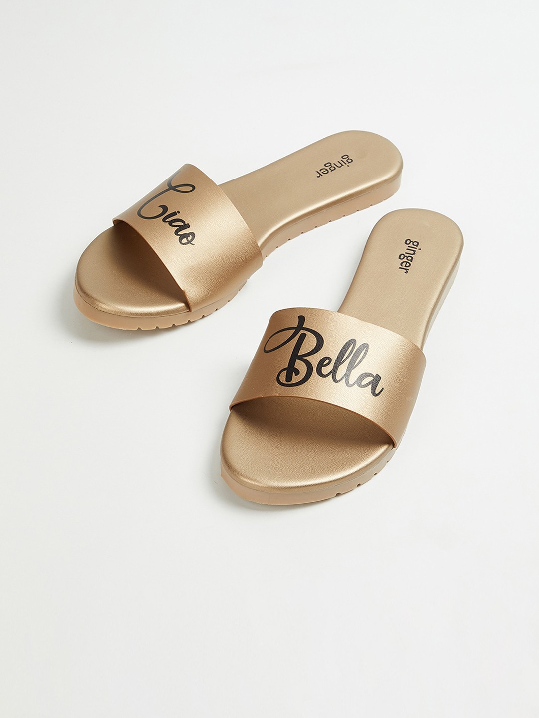 

Ginger by Lifestyle Women Gold-Toned Printed PU Open Toe Flats