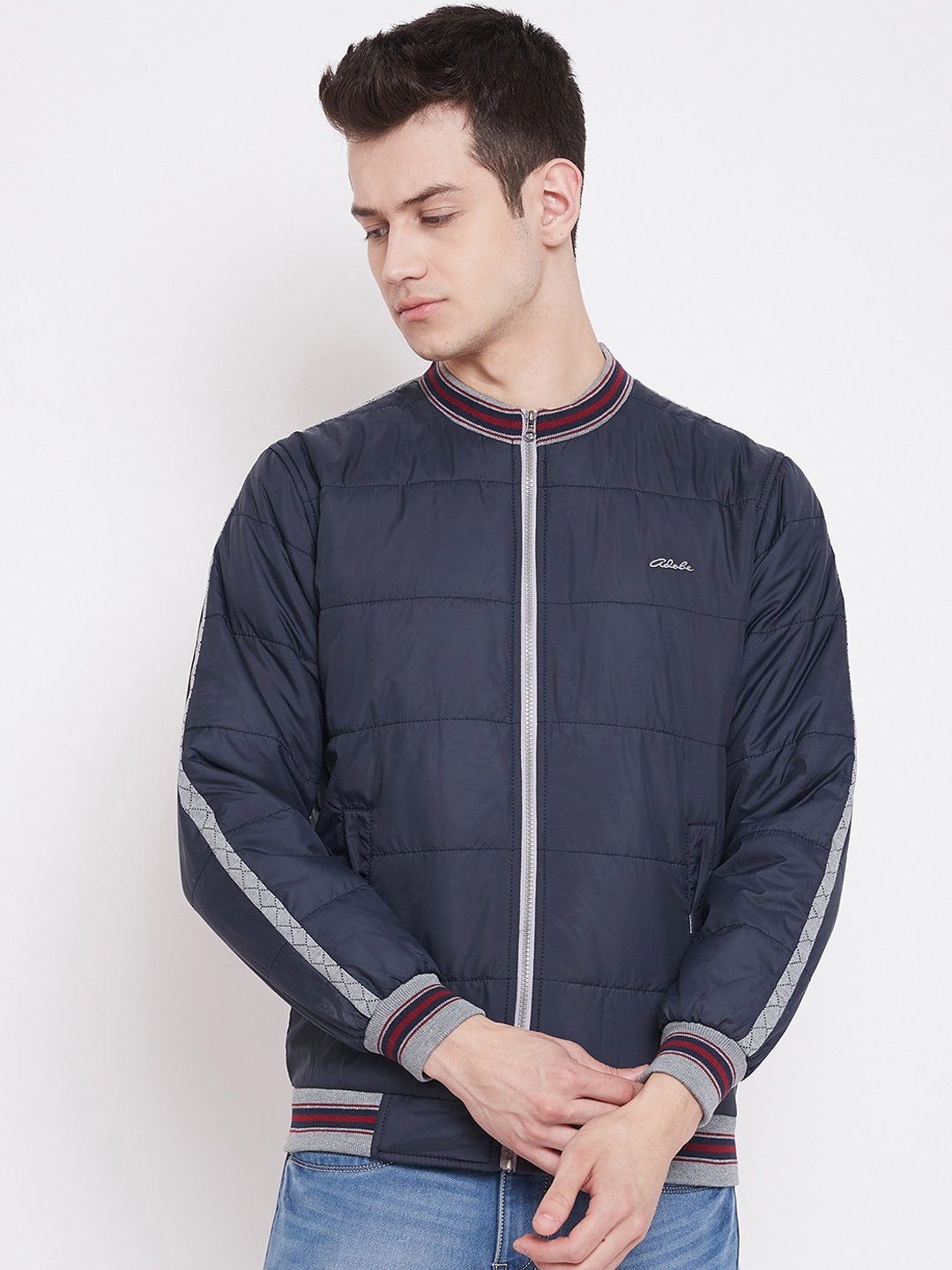 

Adobe Men Navy Blue Solid Lightweight Bomber