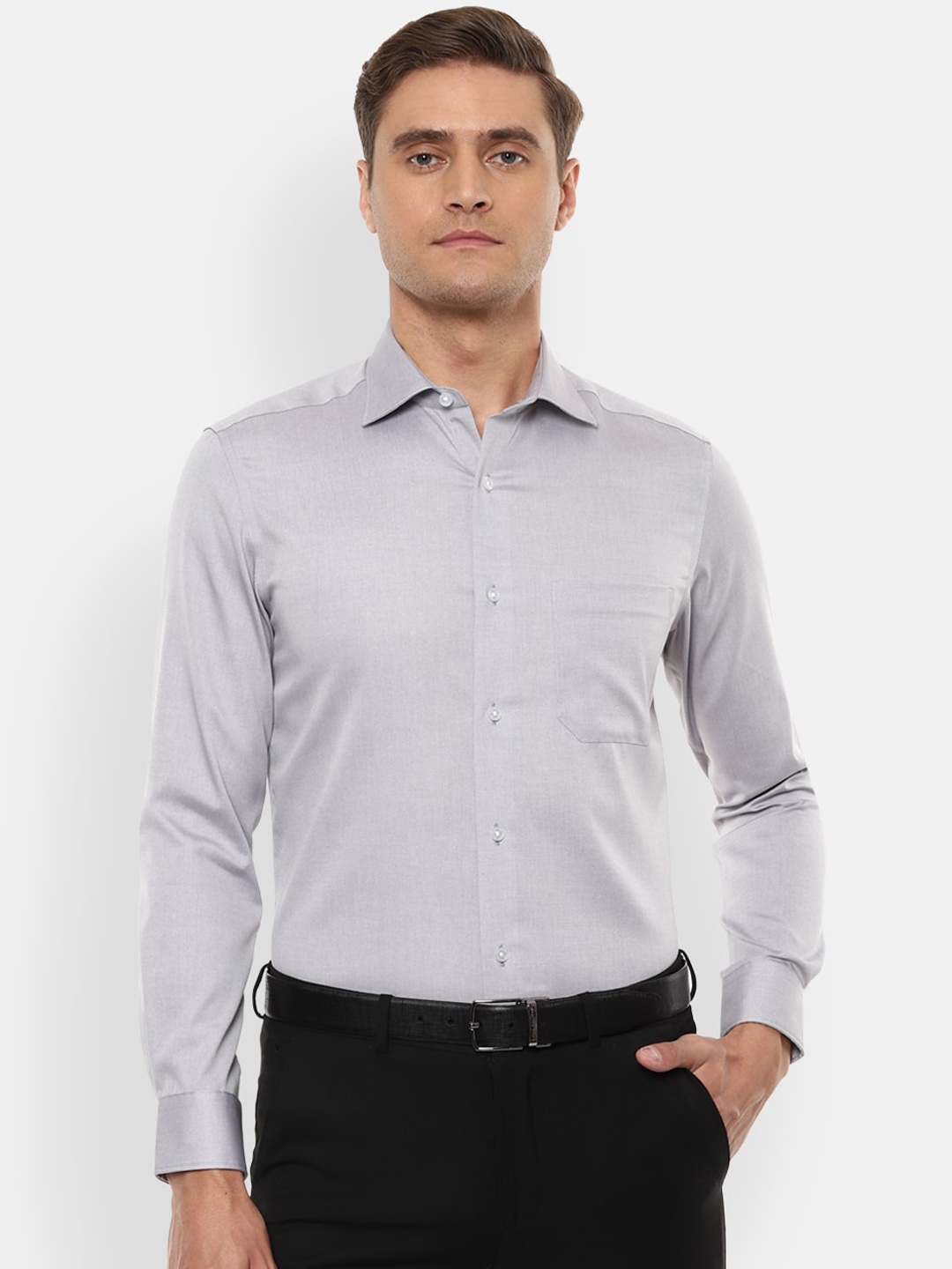 

Louis Philippe Permapress Men Grey Regular Fit Solid Formal Shirt