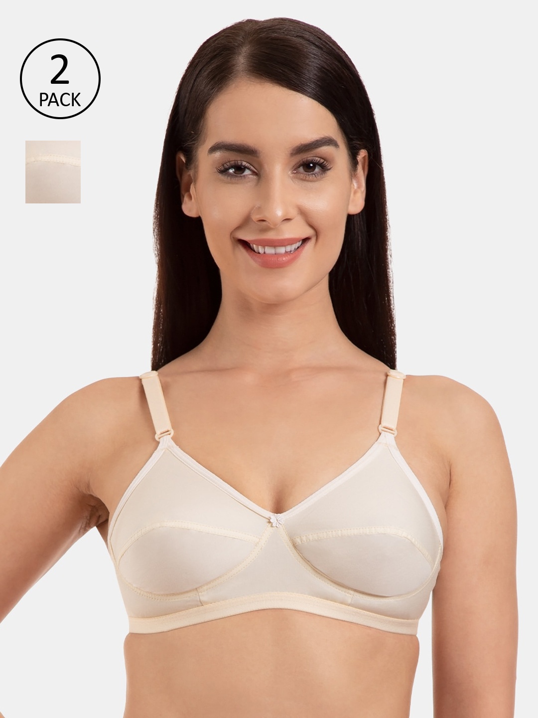 

KOMLI Pack Of 2 Solid Non-Wired Non Padded Everyday Bras K-9113-2PC, Beige
