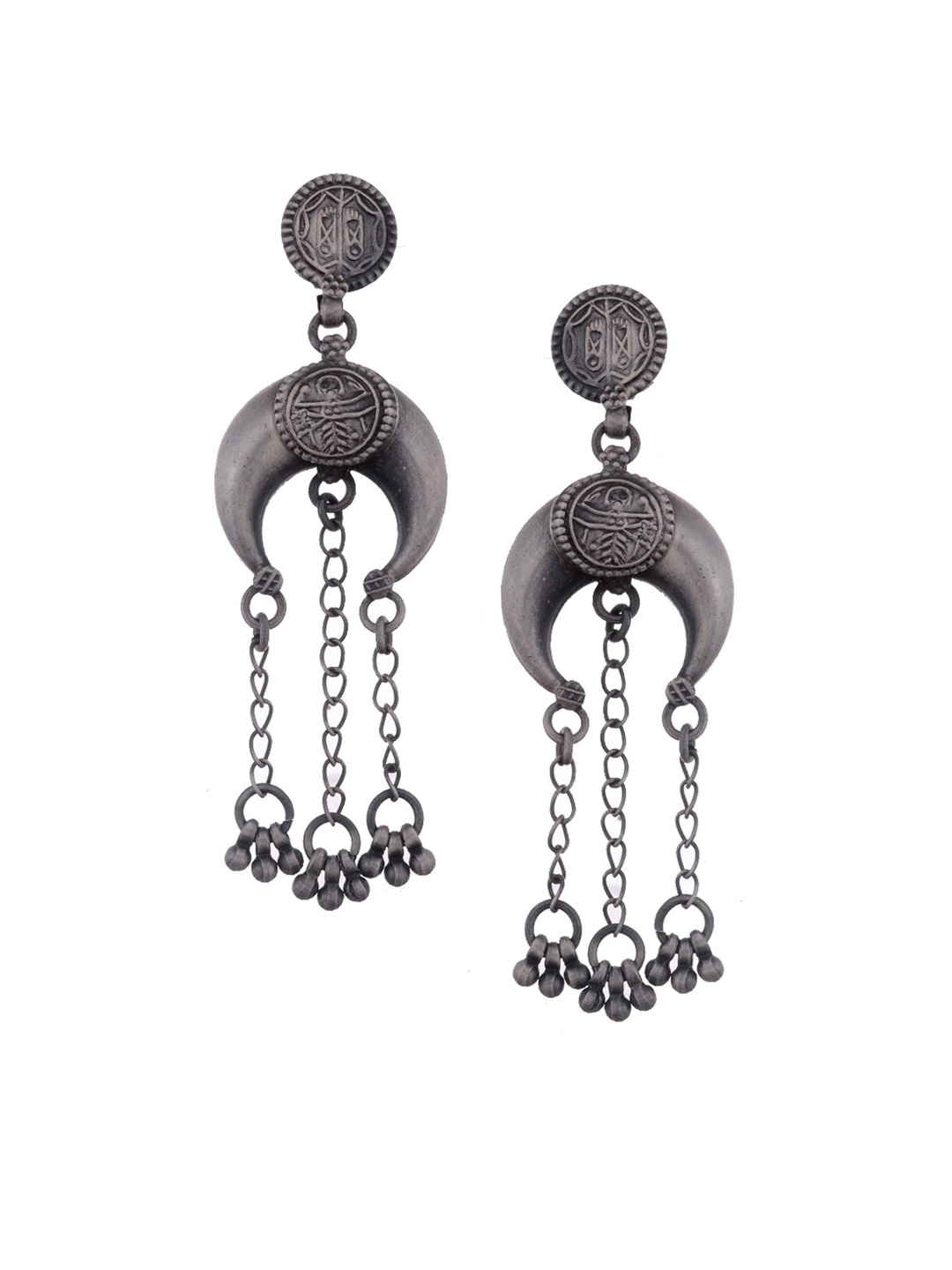 

Silvermerc Designs Silver-Toned & Black Crescent Shaped Drop Earrings
