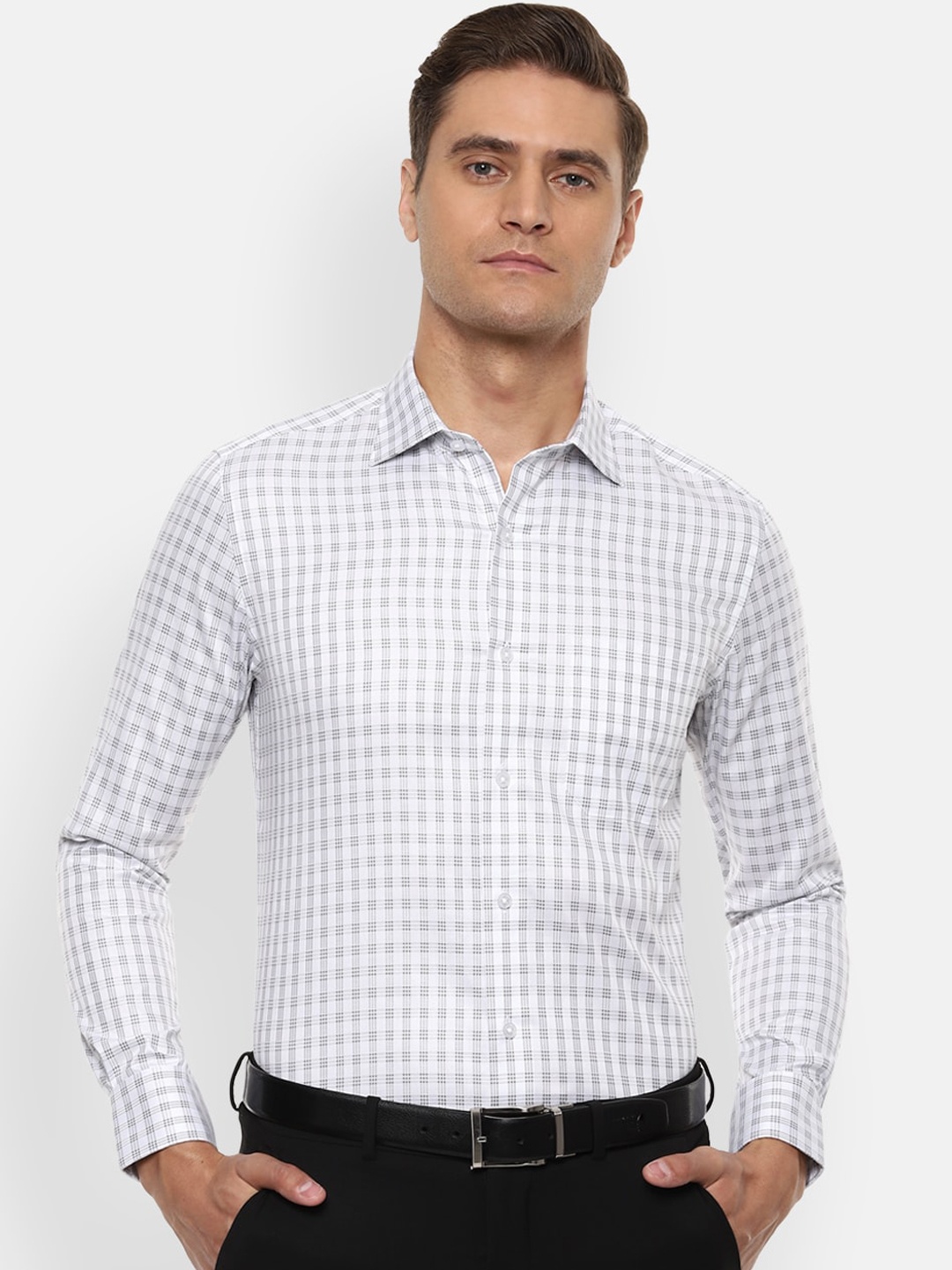 

Louis Philippe Permapress Men White Regular Fit Checked Wrinkle Free Formal Shirt