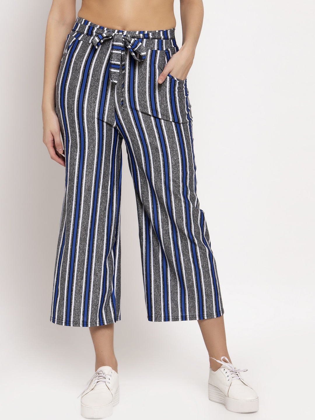 

KLOTTHE Women Blue Striped Straight-Fit Palazzo