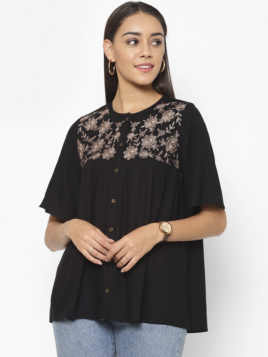 

HOUSE OF KKARMA Women Black Embroidered Top