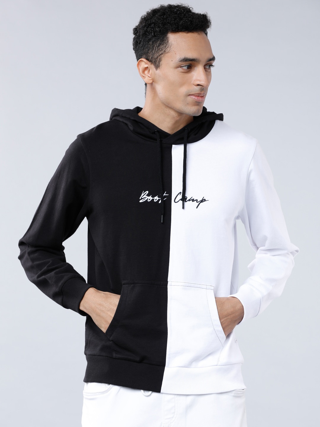 

HIGHLANDER Men Black & White Printed Hooded Sweatshirt