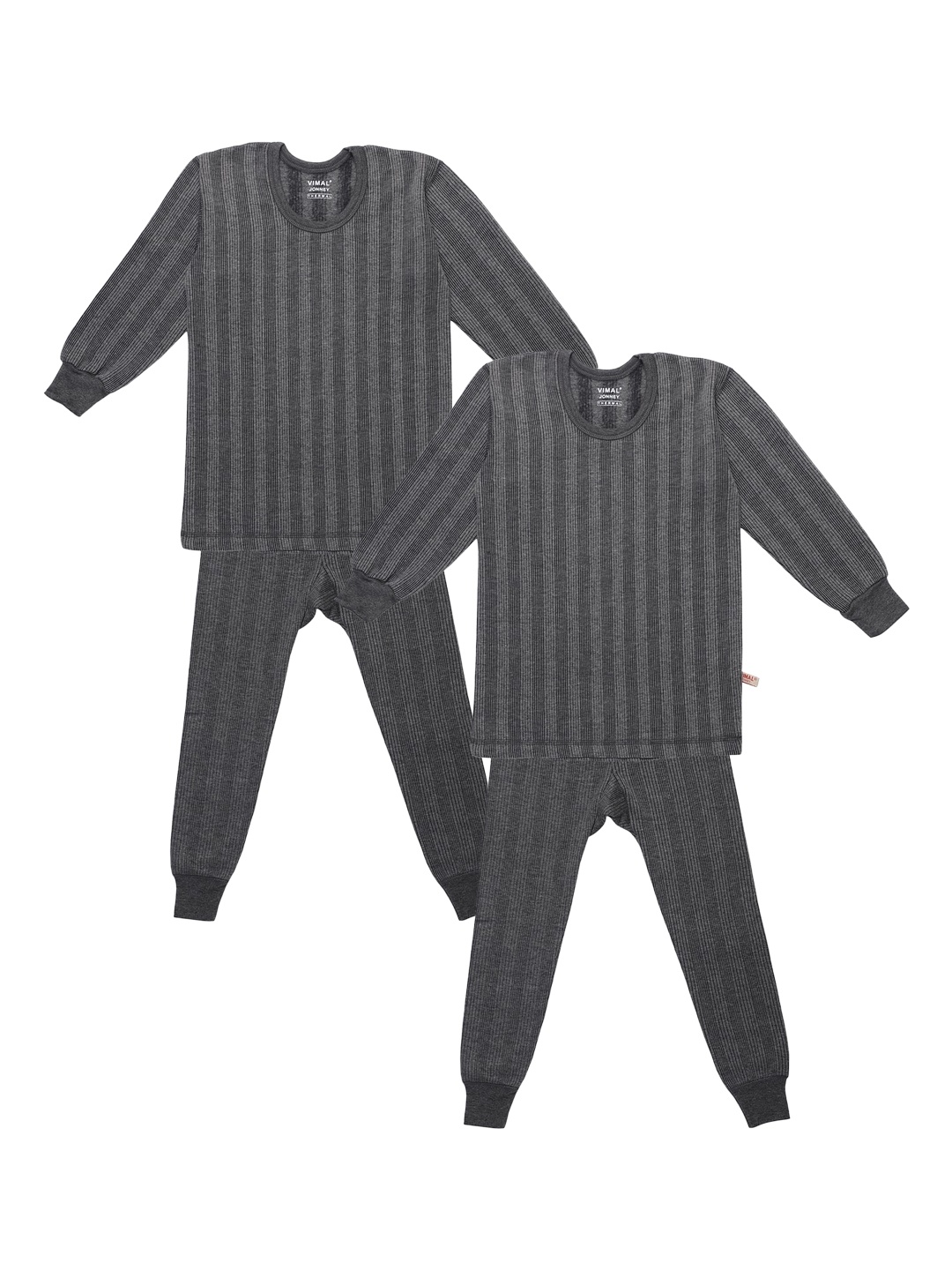 VIMAL JONNEY Kids Pack Of 2 Grey Striped Thermal Set