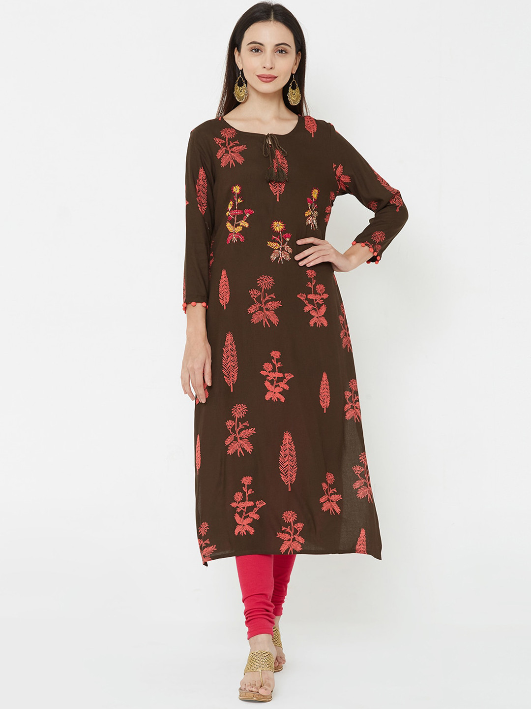 

FASHOR Women Brown Printed A-Line Kurta