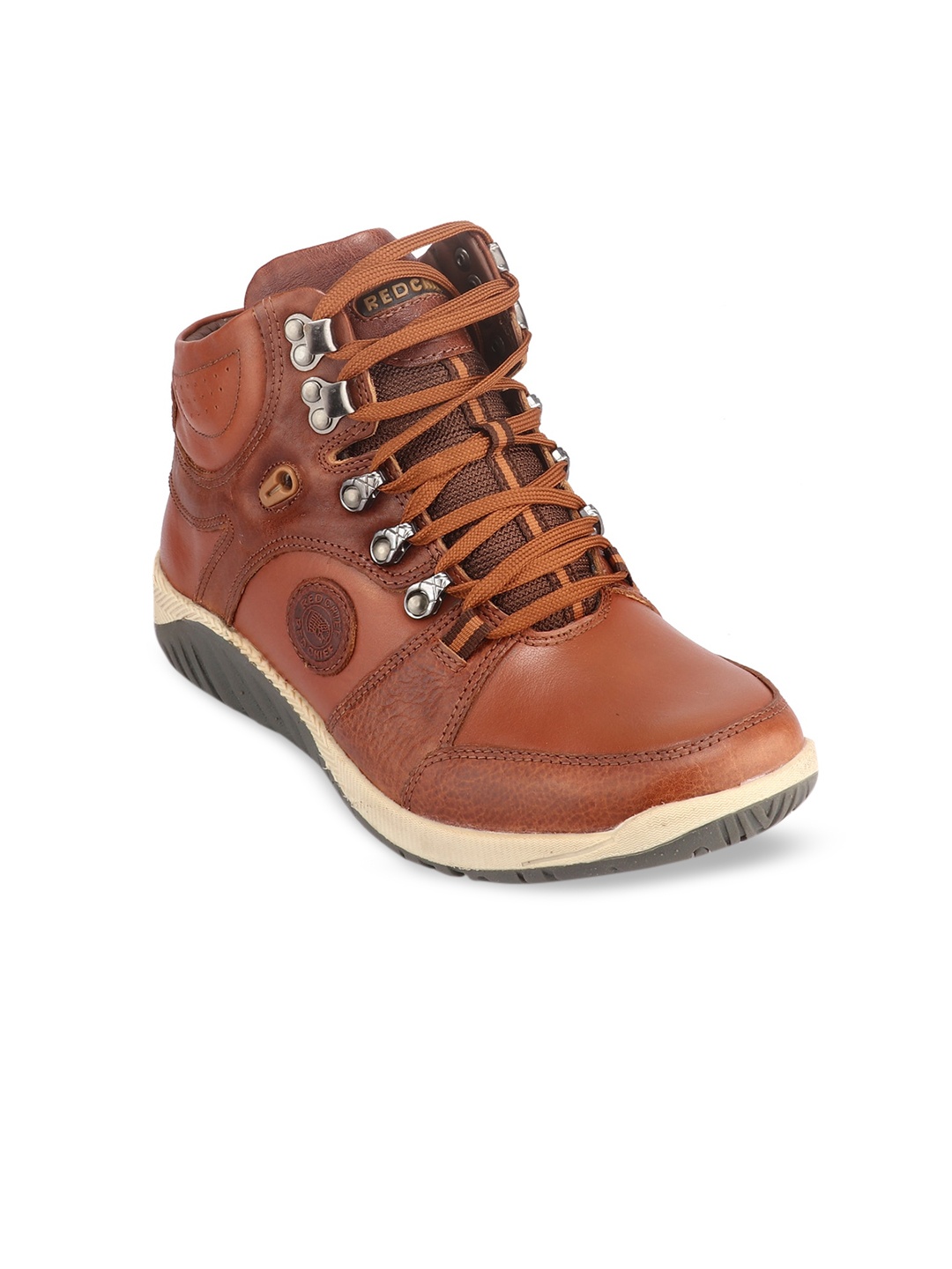 

Red Chief Men Brown Colourblocked Leather High-Top Flat Boots