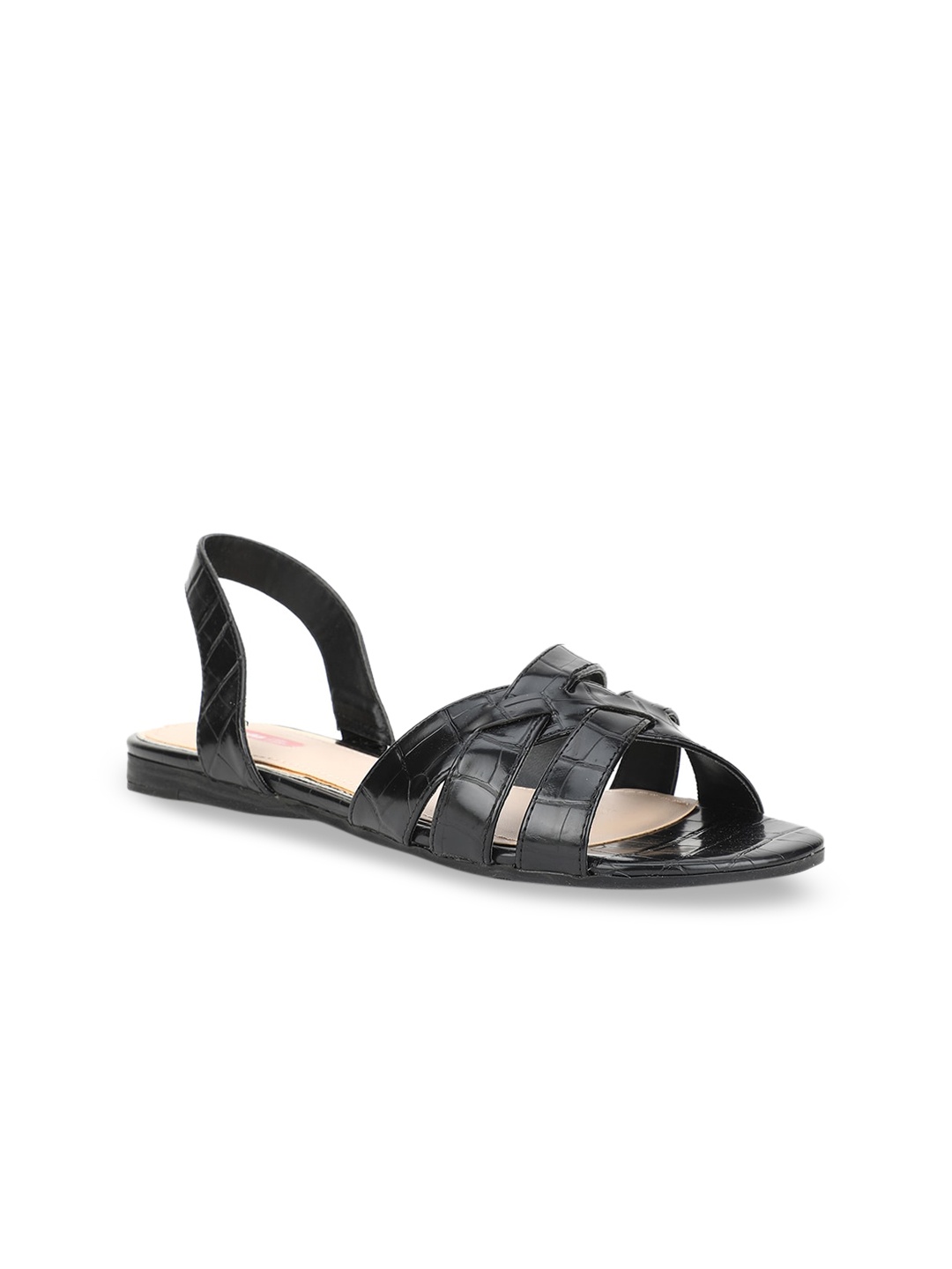 

Bata Women Black Solid PU Open Toe Flats