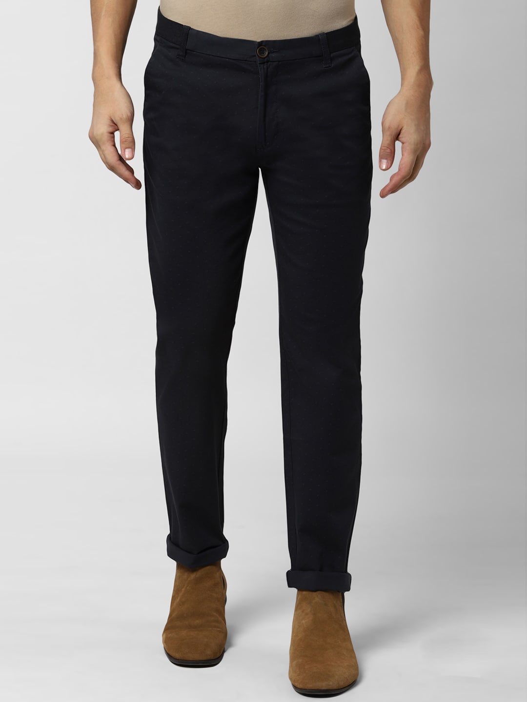 Peter England Men Black Solid Regular Trousers