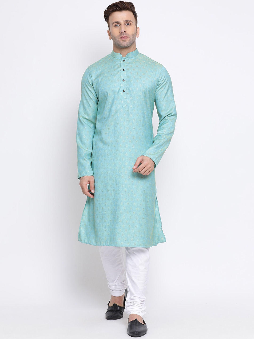 

NAMASKAR Men Blue Cotton Printed Straight Kurta