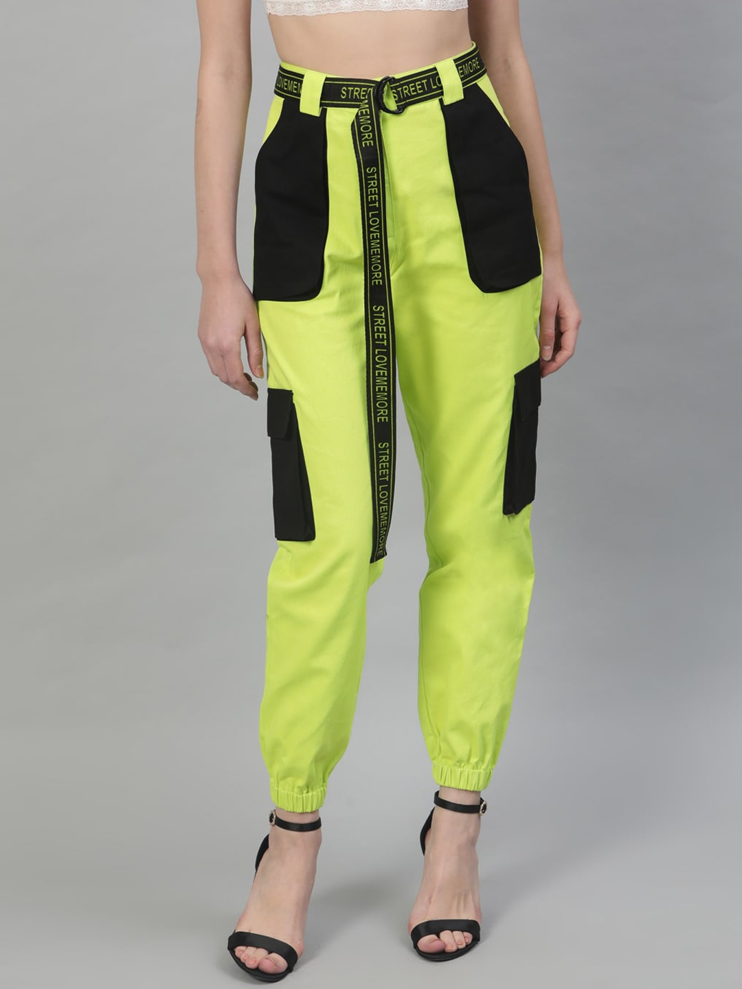 STREET 9 Women Fluorescent Green Regular Fit Solid Joggers