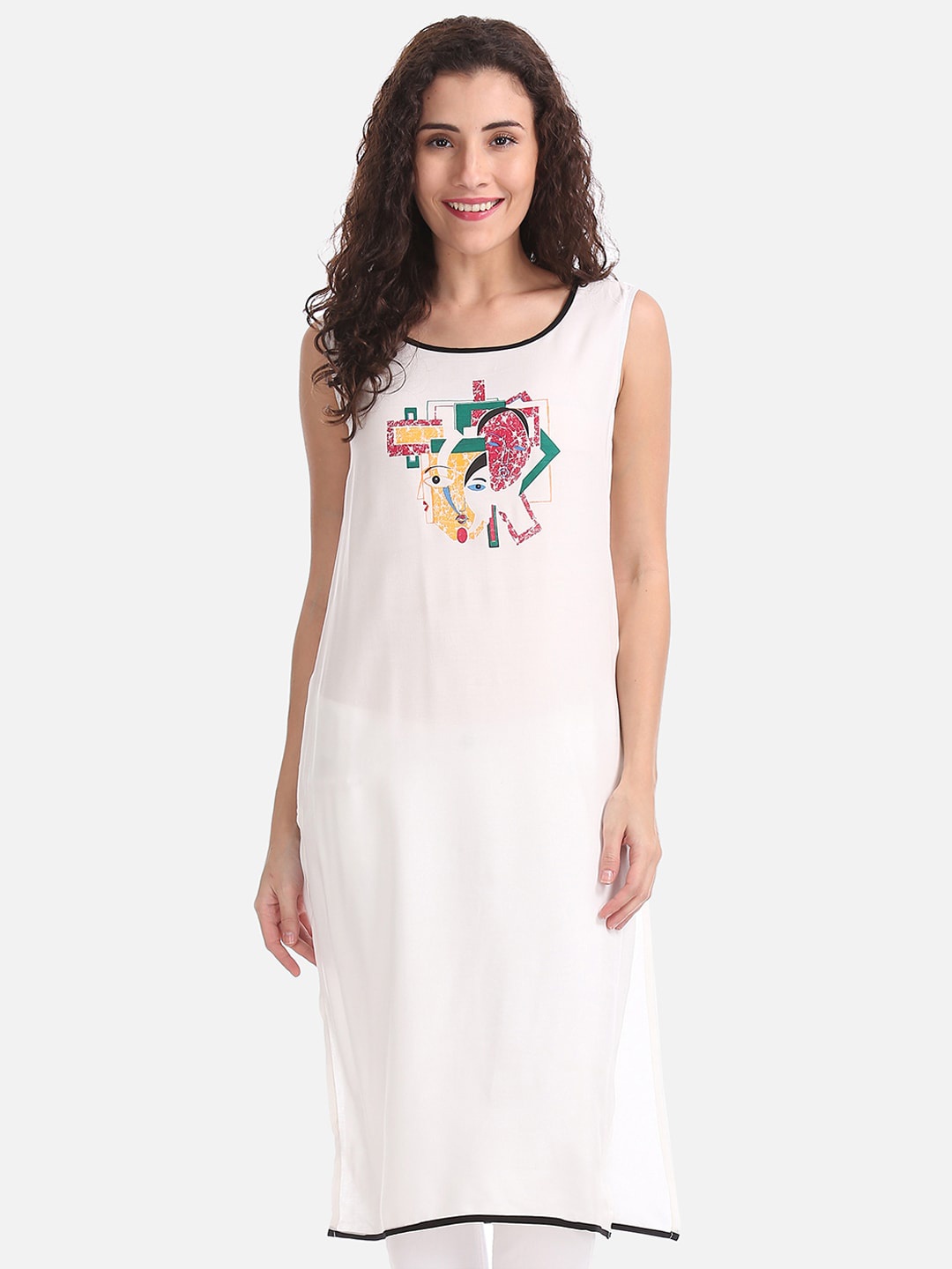 

Karigari Women Off-White Printed Straight Kurta