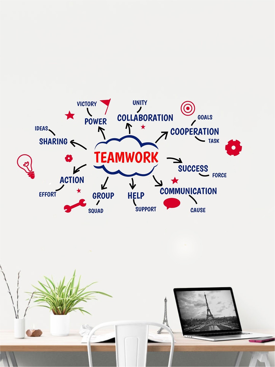 

rawpockets Multi Color Teamwork Ideas Wall Sticker, Blue