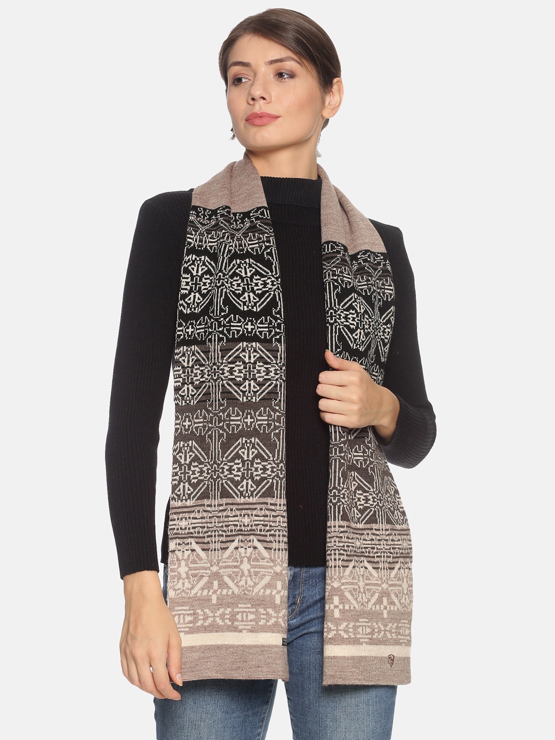 

513 Women Patterned Muffler, Beige