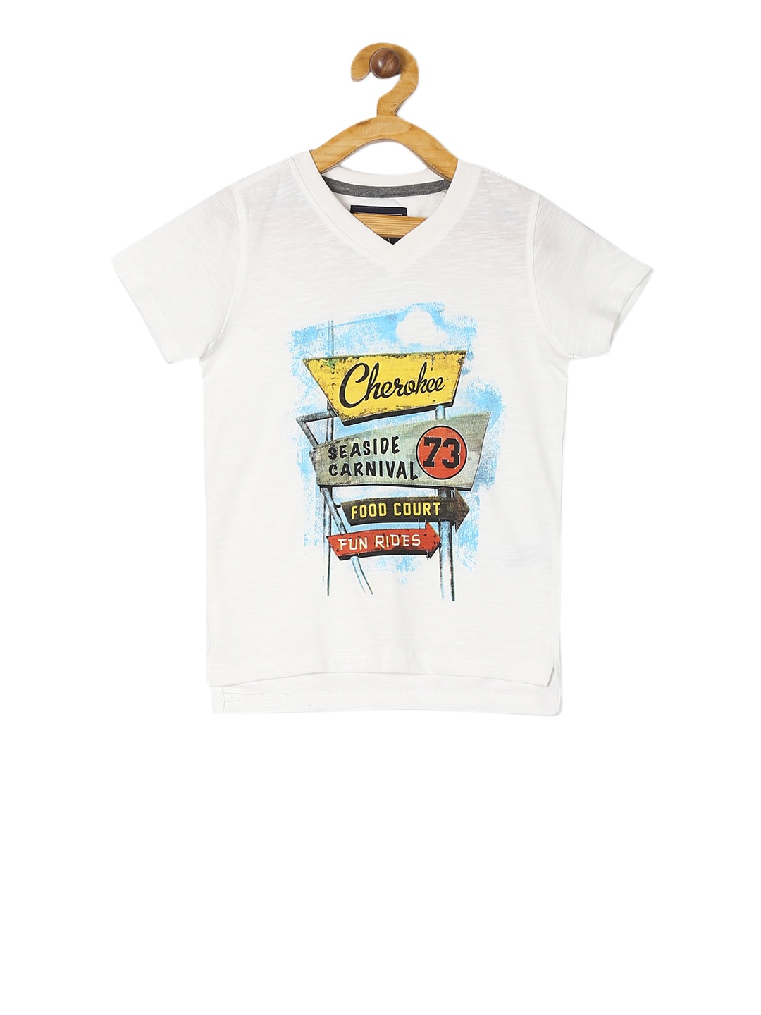 

Cherokee Boys White Printed V-Neck T-shirt