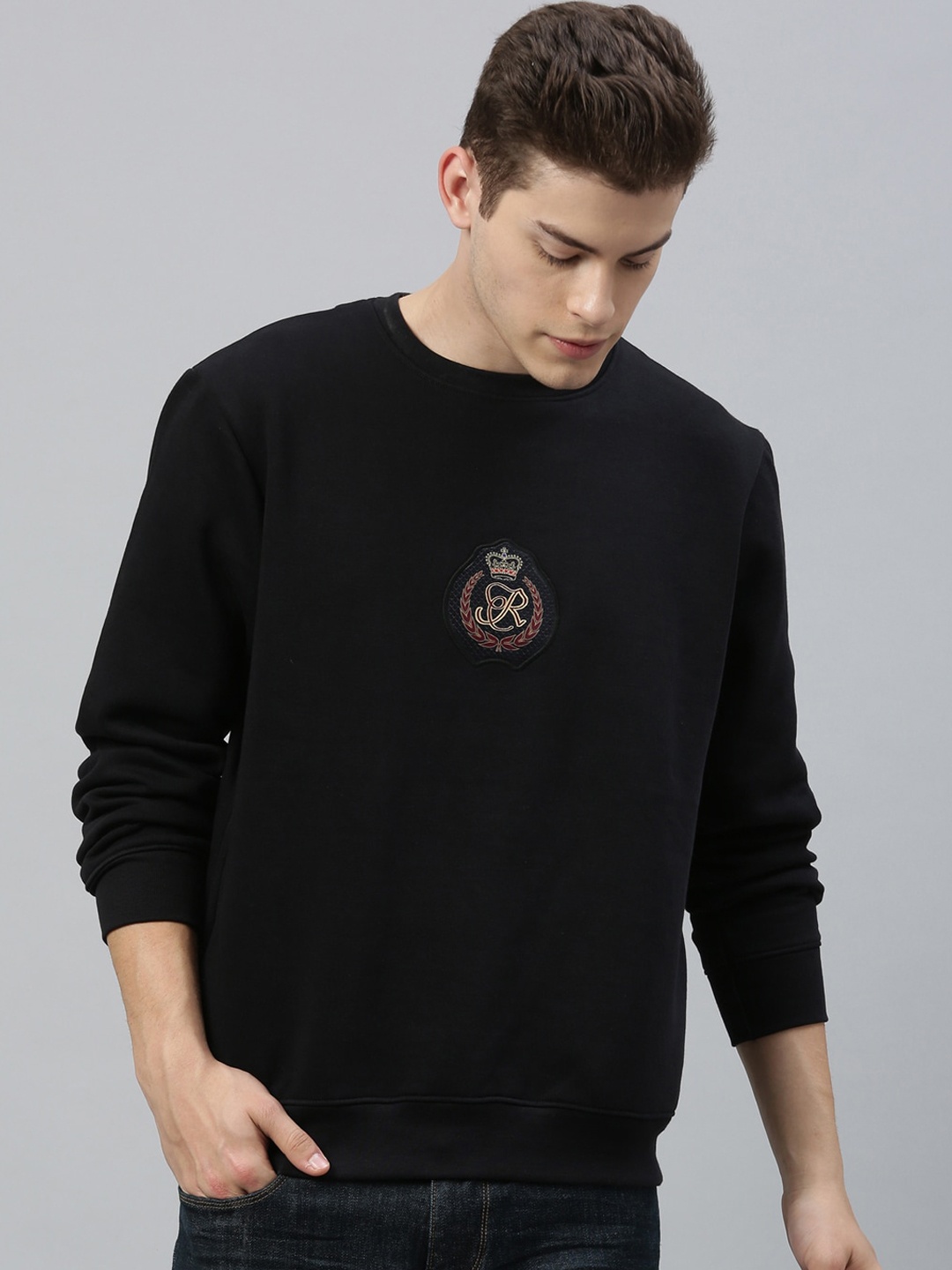 

RARE RABBIT Men Black Solid Sweatshirt