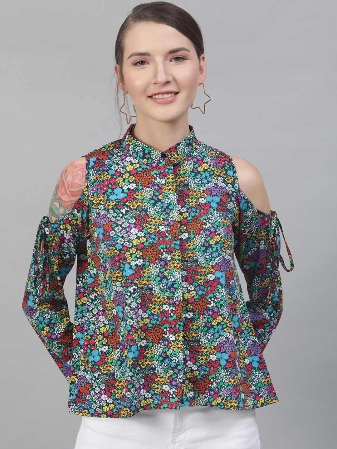 

STREET 9 Women Multicoloured Floral Printed Shirt Style Top, Multi