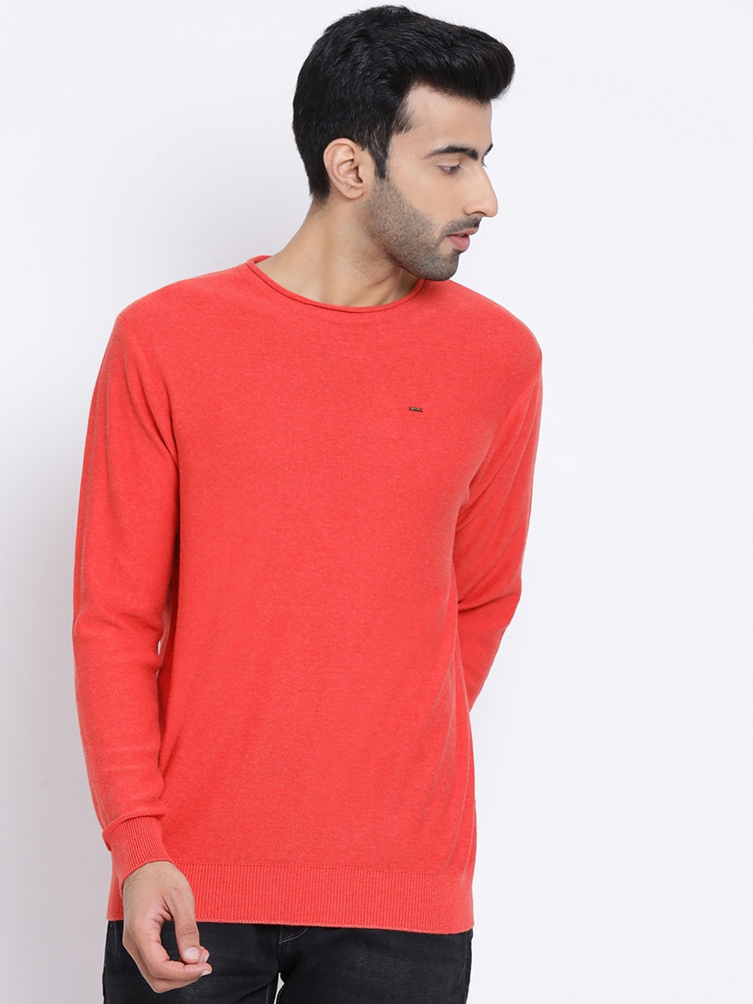 

Richlook Men Orange Solid Knitted Sweater