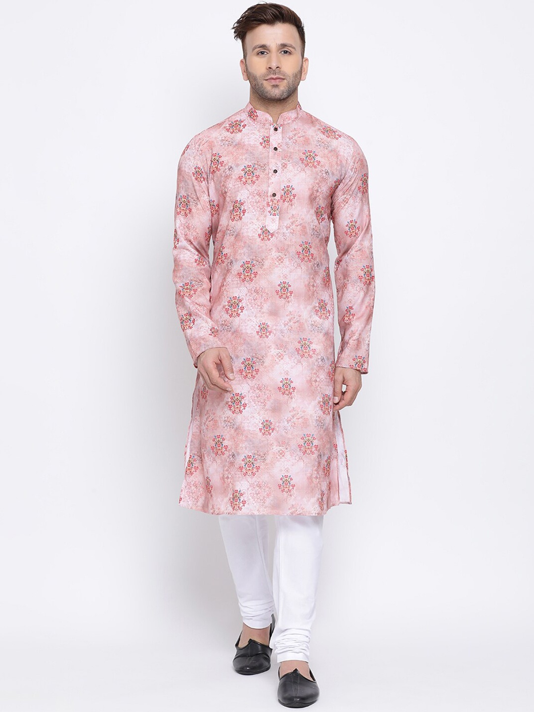 

NAMASKAR Men Pink Printed Straight Kurta