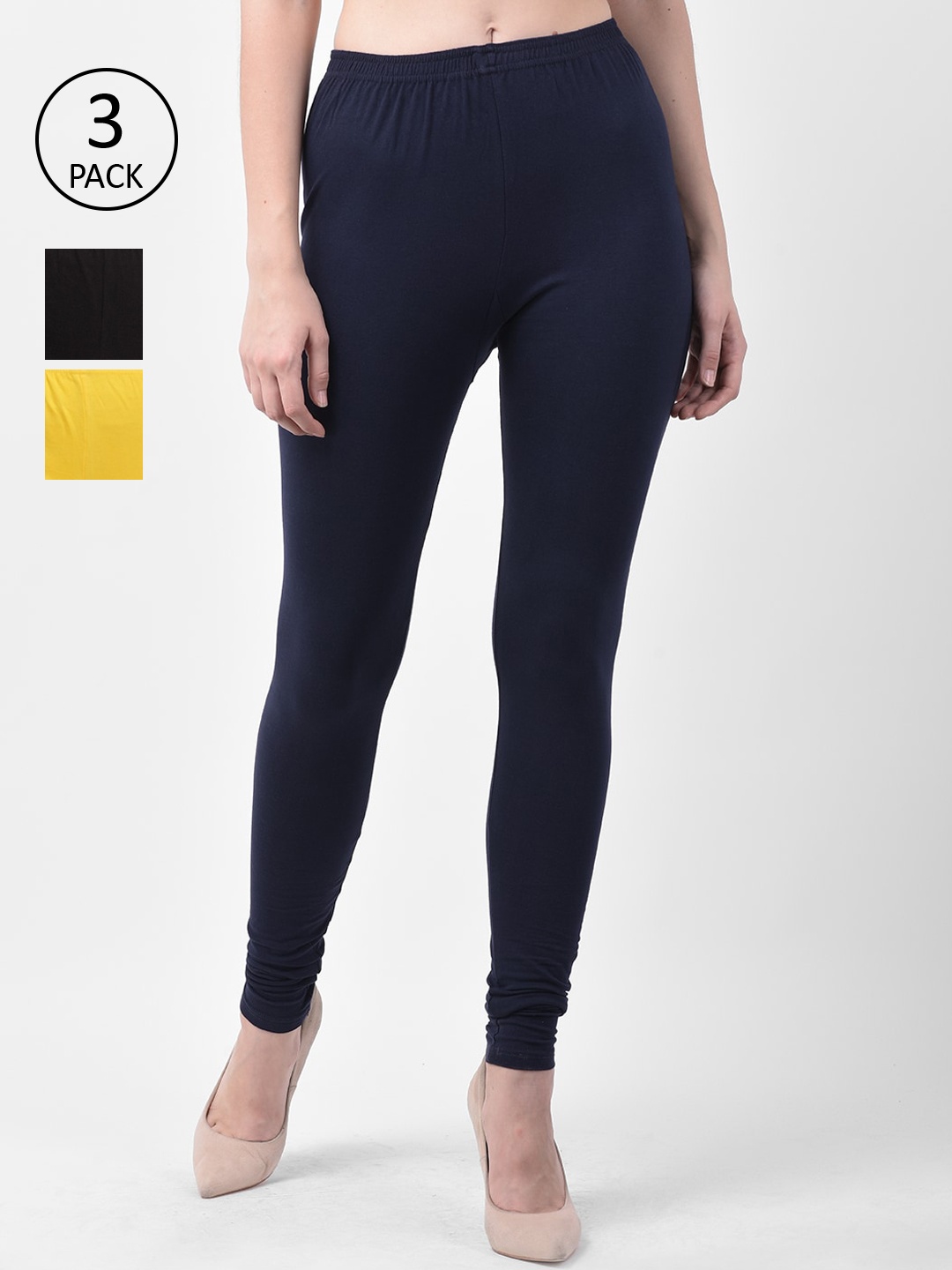 

GRACIT Women Pack Of 3 Solid Churidar-Length leggings, Black