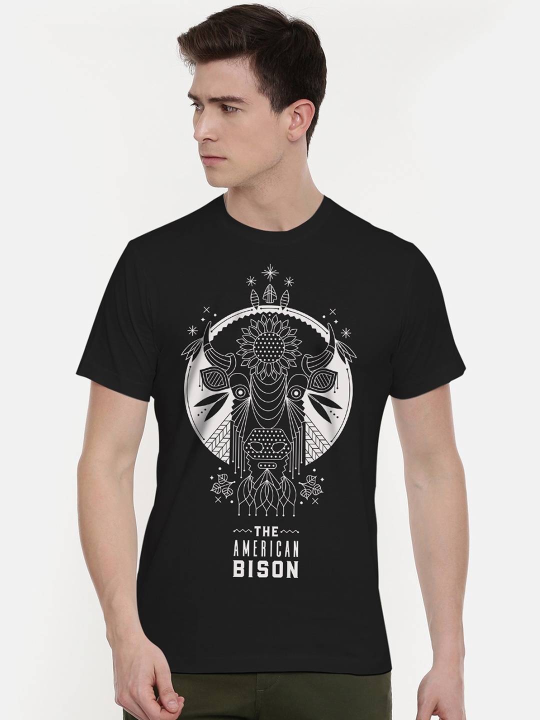 

THREADCURRY Men Black Printed Round Neck T-shirt