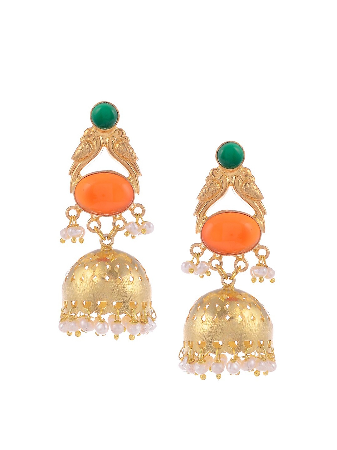 

Silvermerc Designs Gold-Toned & Green Dome Shaped Jhumkas