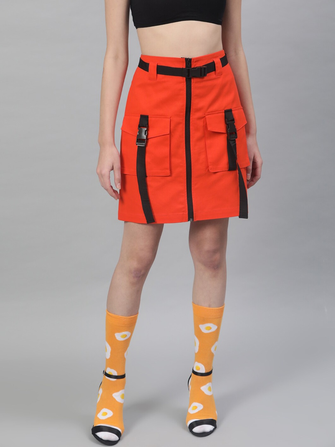 Twill Pure Cotton Skirt, Orange