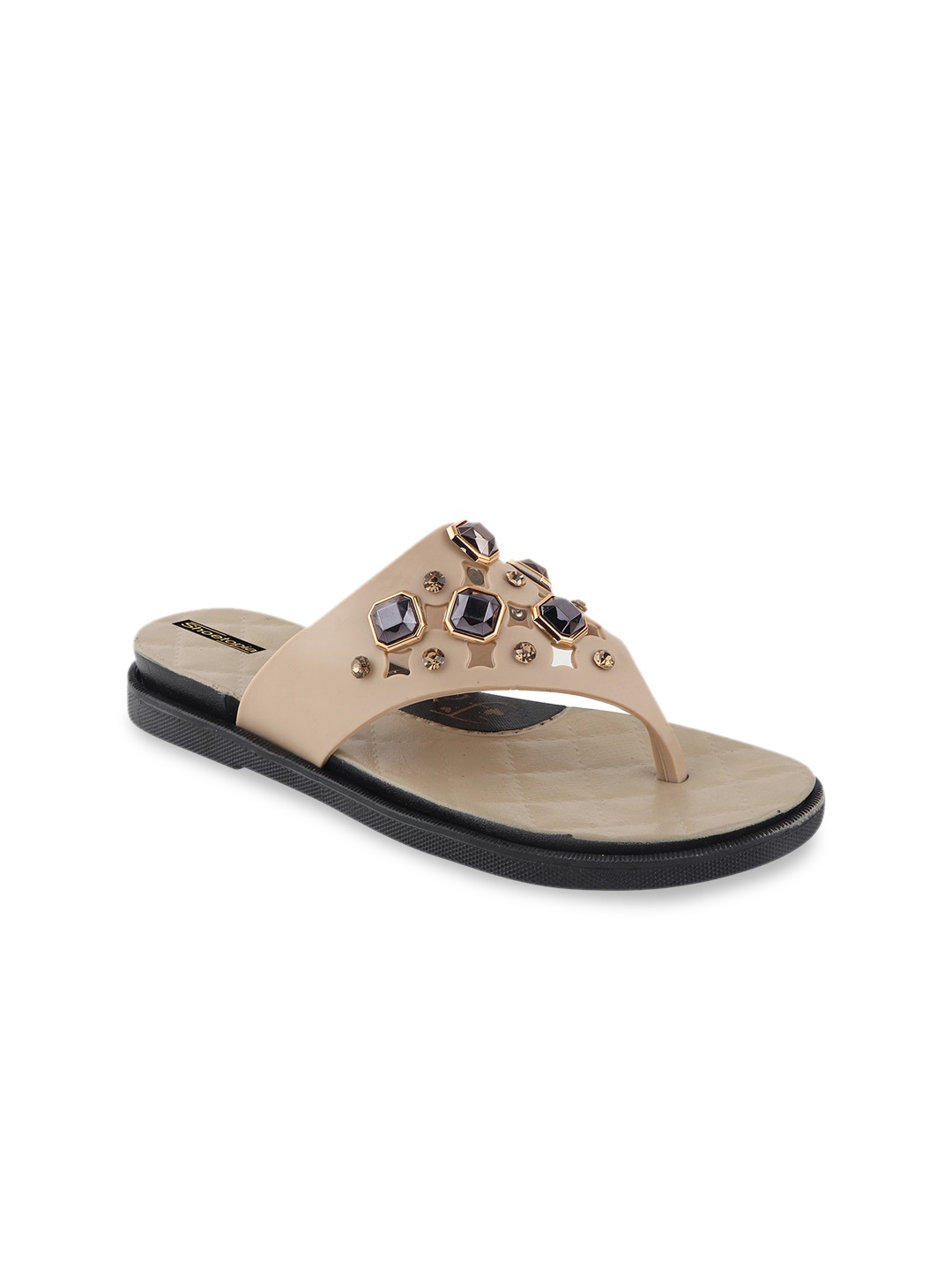 

Shoetopia Girls Beige Embellished Open Toe Flats