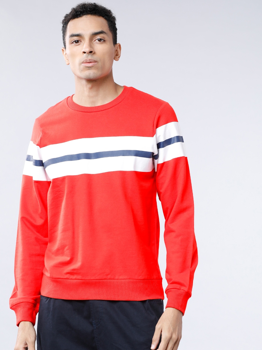 HIGHLANDER Men Red & White Striped Sweatshirt