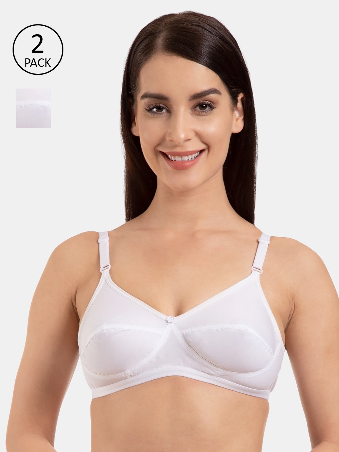 

KOMLI Pack Of 2 White Solid Non-Wired Heavily Padded Everyday Bra