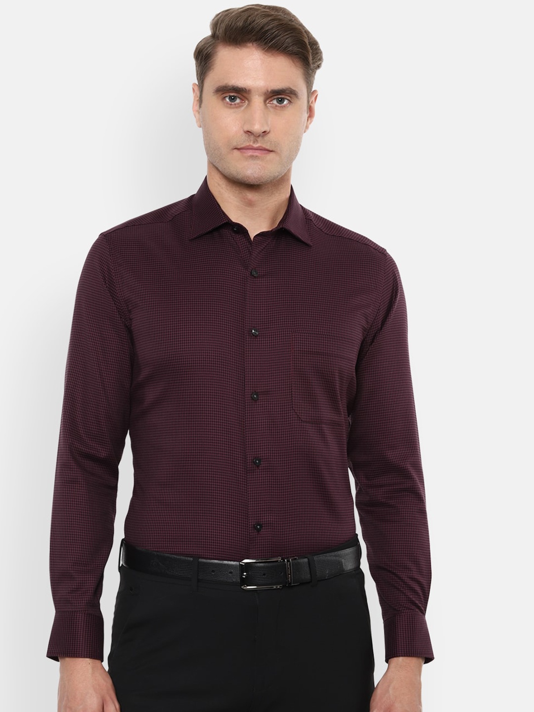 

Louis Philippe Men Maroon Regular Fit Printed Formal Shirt