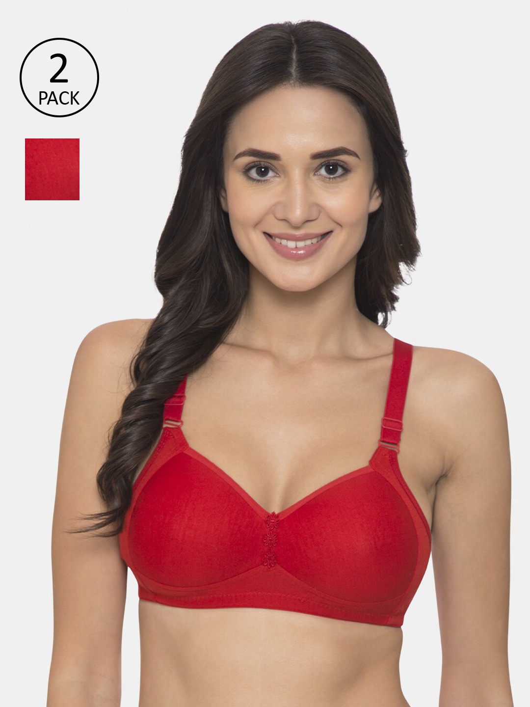 KOMLI Pack Of 2 Red Solid Non-Wired Lightly Padded Everyday Bra