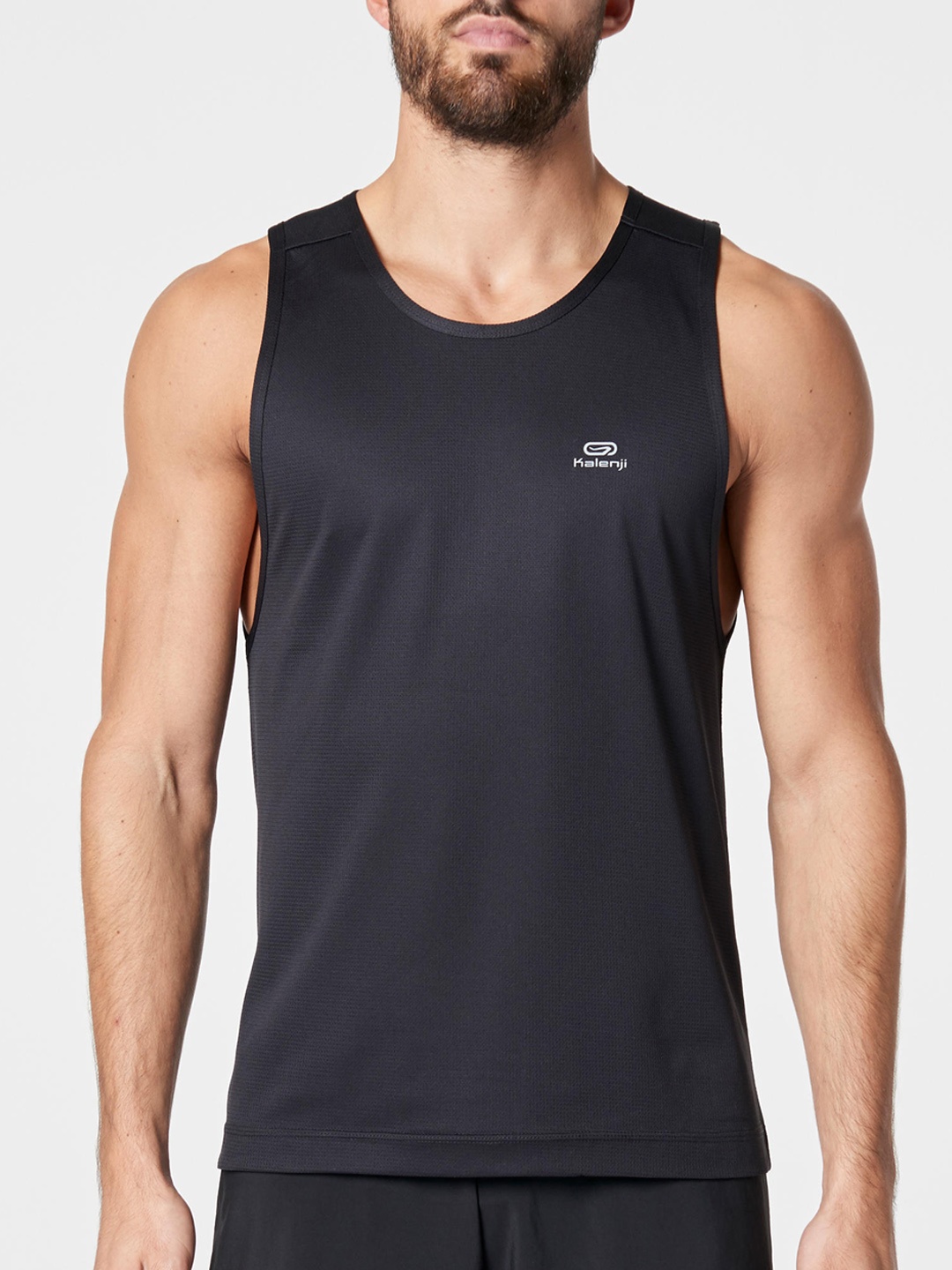 

Kalenji By Decathlon Men Black Solid Round Neck Dry Tank Running T-shirt