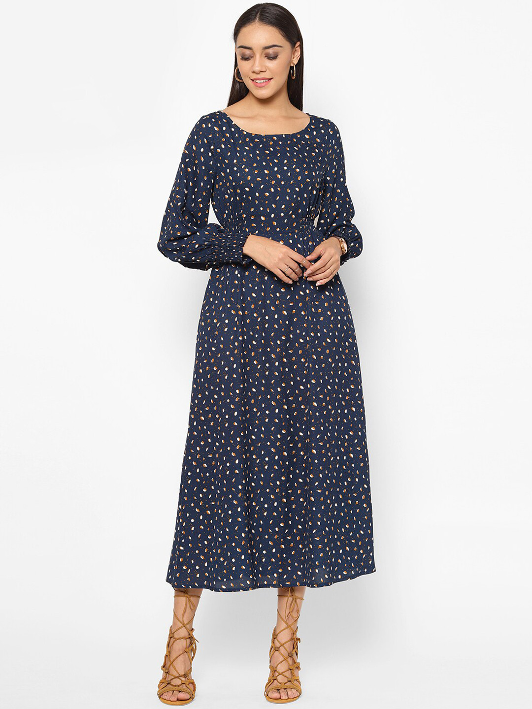 

HOUSE OF KKARMA Women Navy Blue Printed Fit and Flare Dress