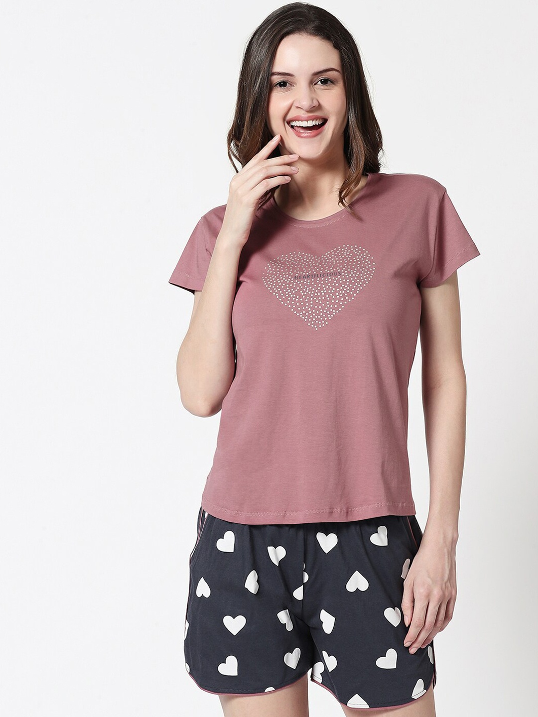 

Zeyo Women Brown & Charcoal Grey Printed Nightsuit