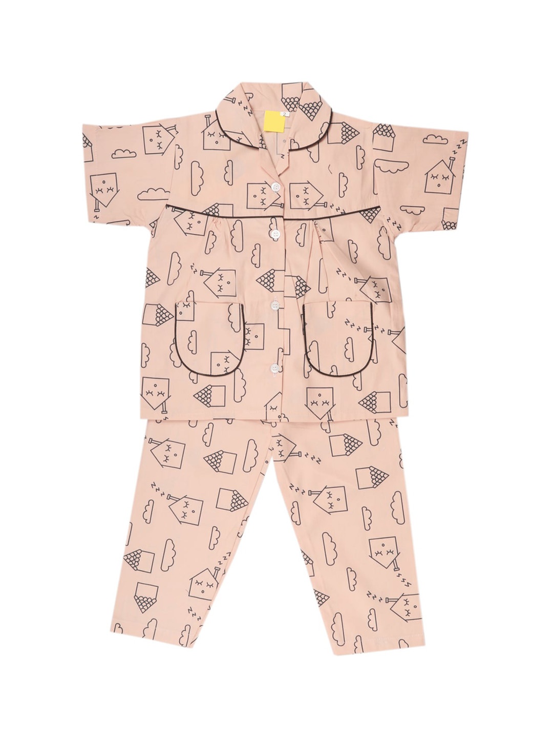 

Wish Karo Girls Peach-Coloured & Black Printed Night suit