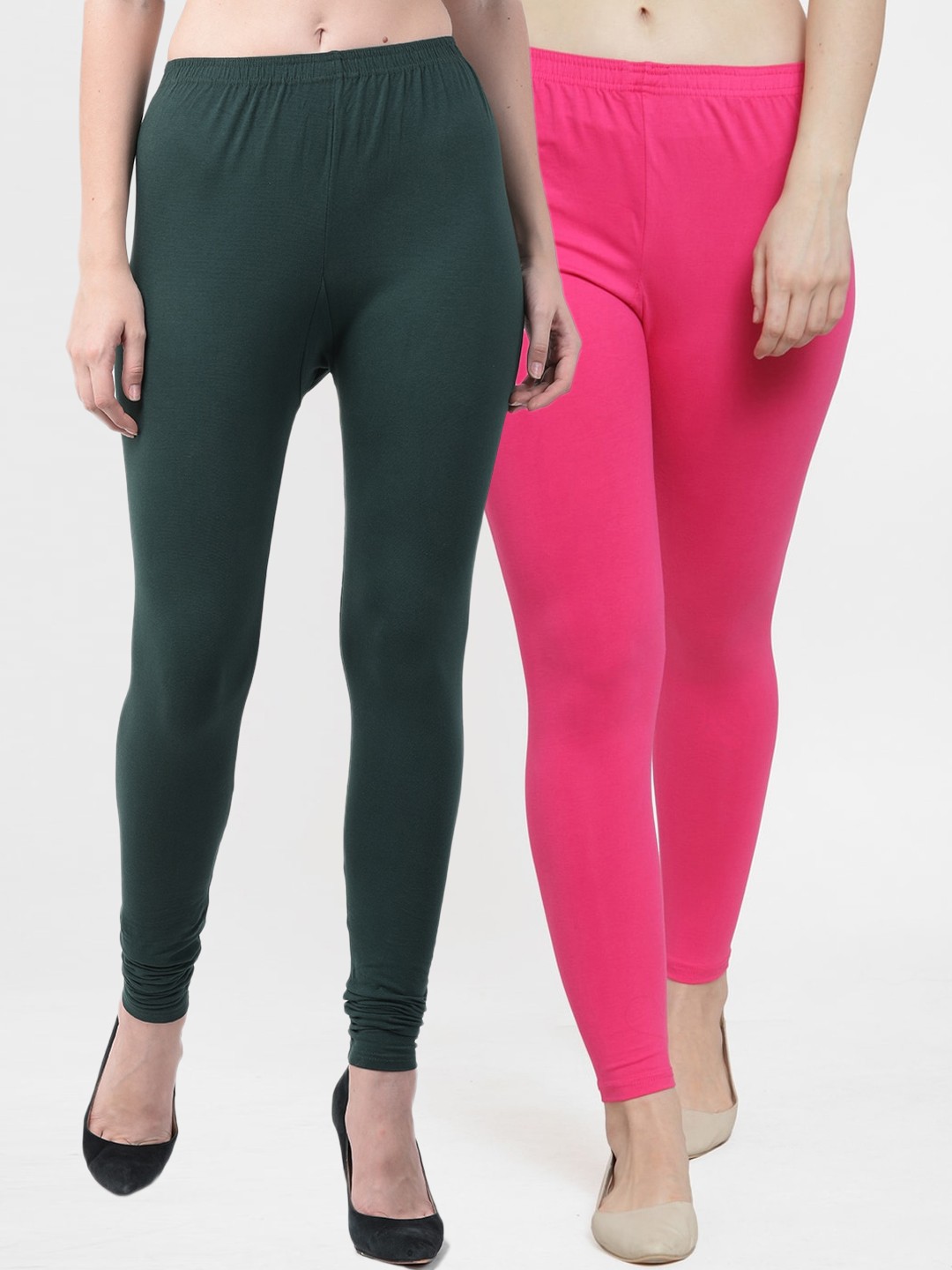

GRACIT Women Pack of Two Pink and Black Solid Regular Fit Leggings