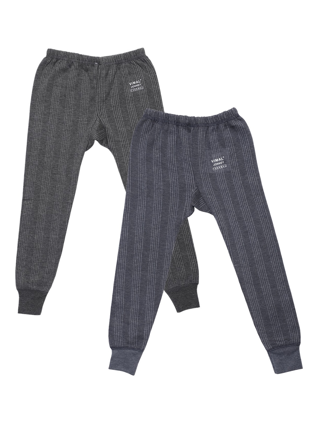 

VIMAL JONNEY Kids Pack Of 2 Grey & Black Striped Thermal Bottoms