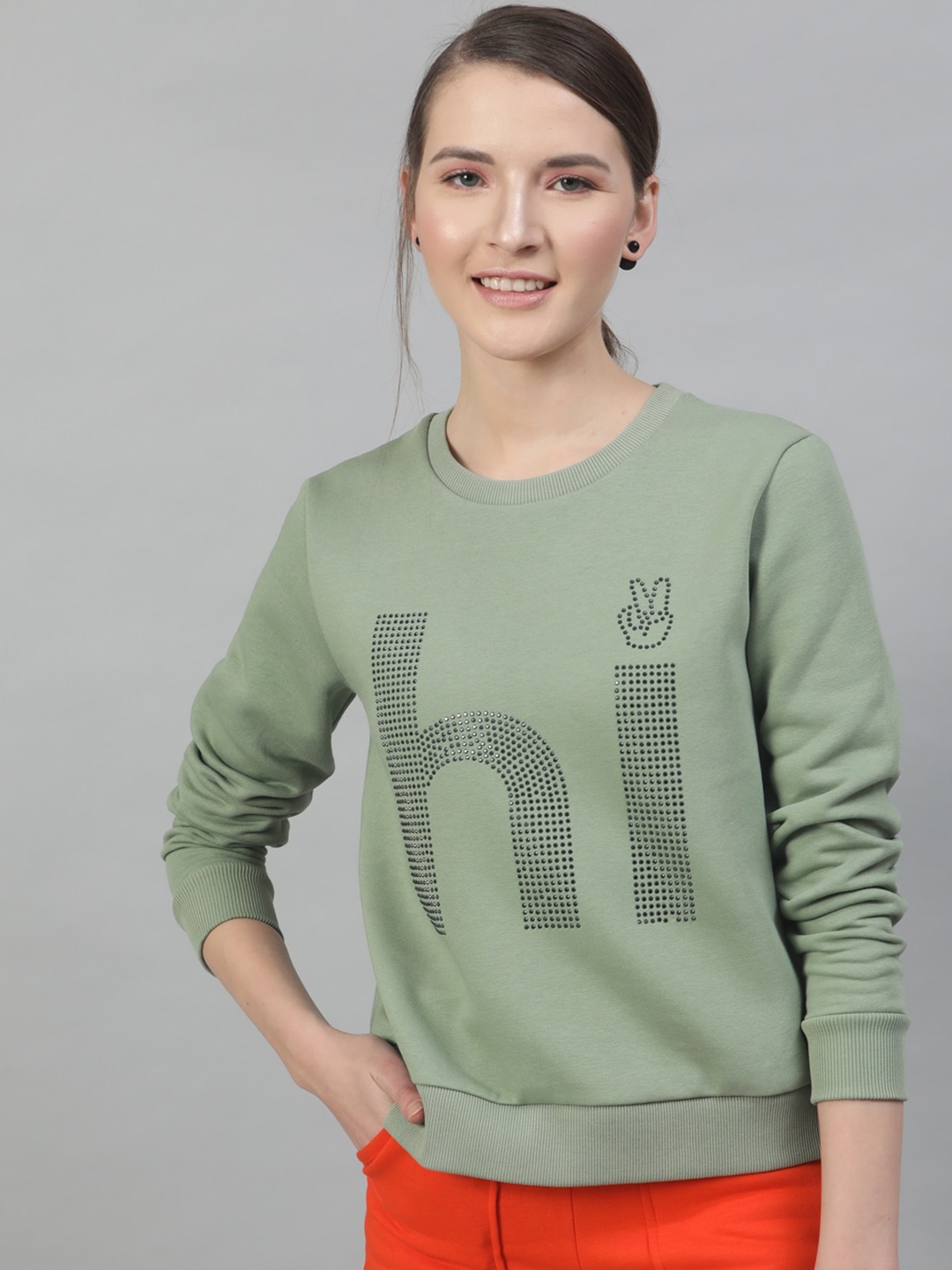 

STREET 9 Women Green Printed Sweatshirt