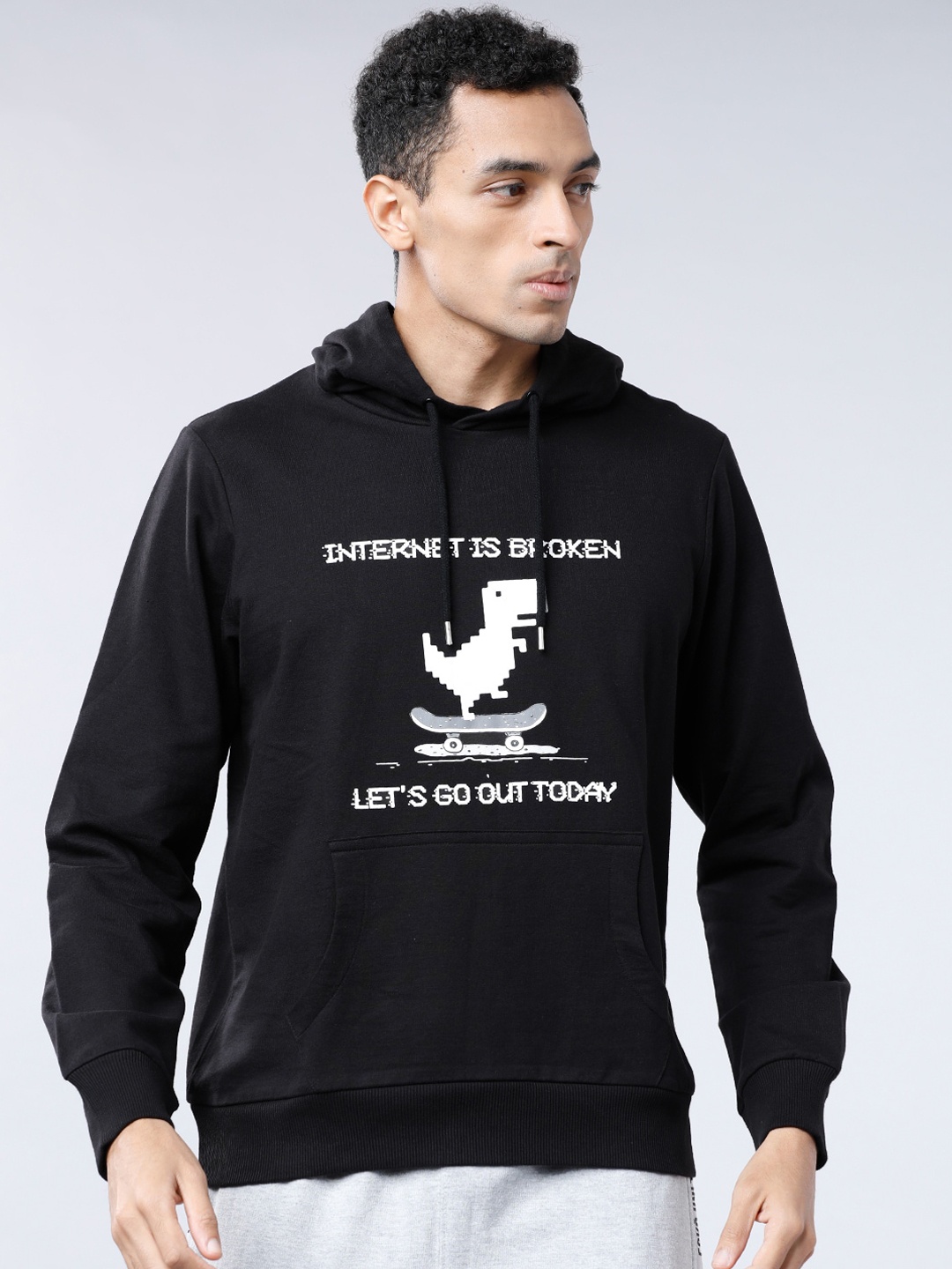 

LOCOMOTIVE Men Black Printed Hooded Sweatshirt